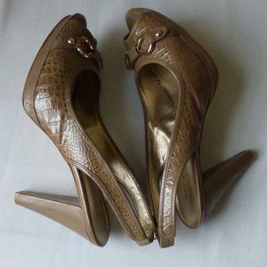 Slingback Peeptoe Heel, Size 8.5, Taupe